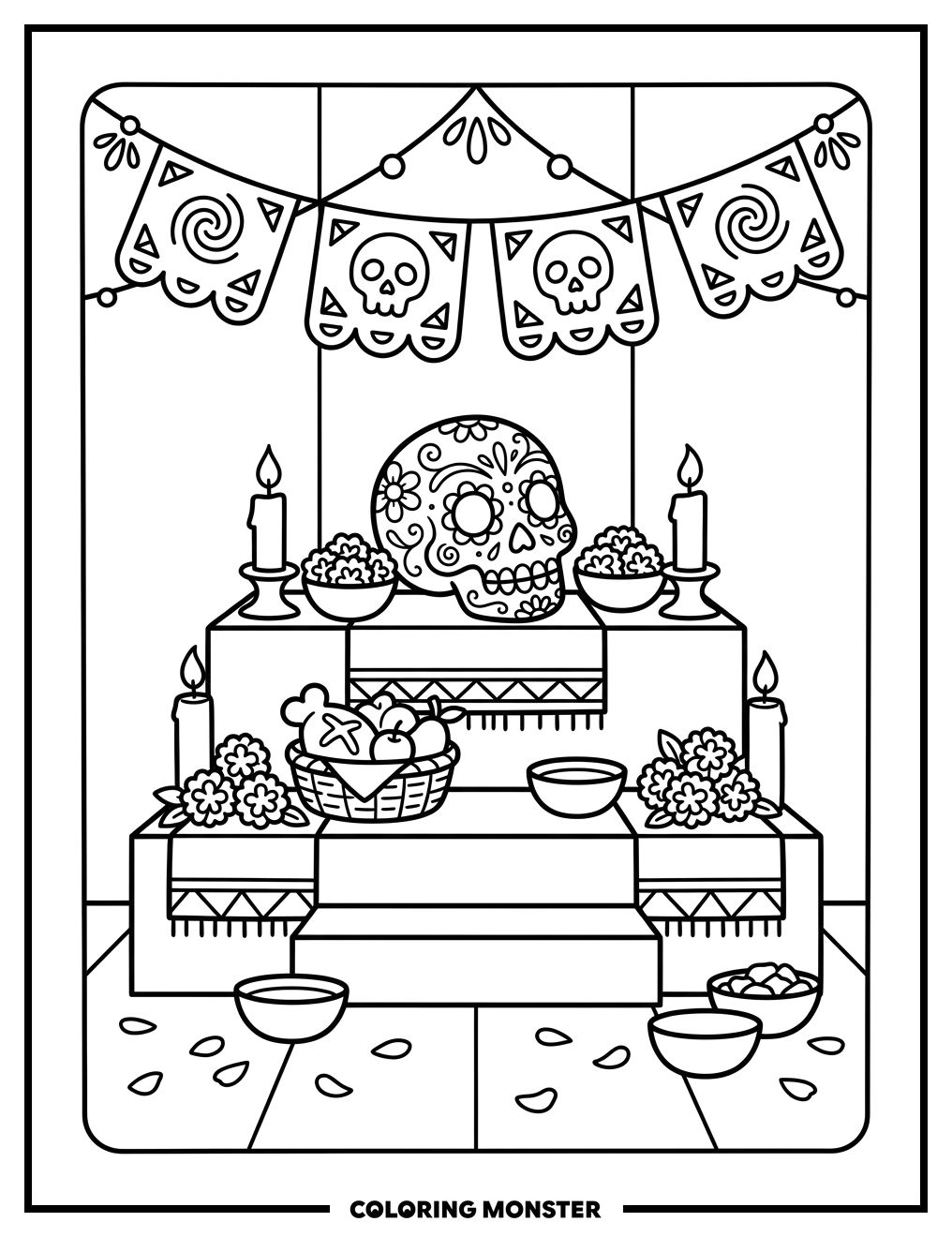 Dia De Los Muertos Ofrenda Altar Coloring Page