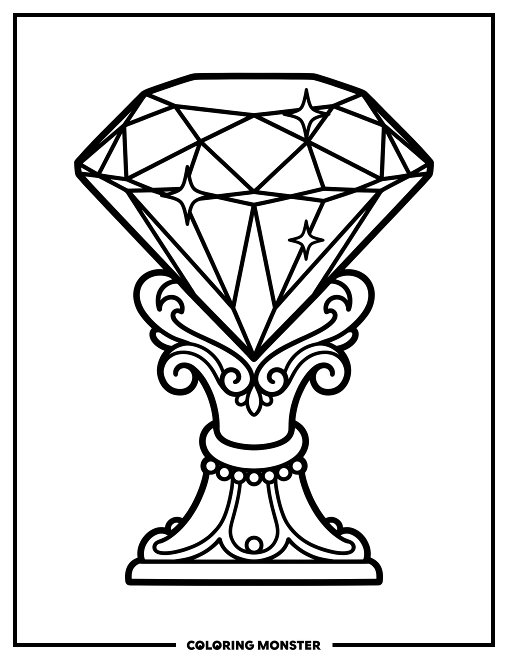 Diamond Gemstone on Pedestal Coloring Page