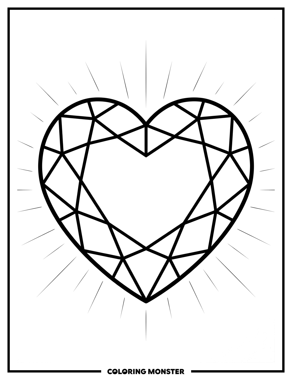 Diamond Heart Gem Coloring Page