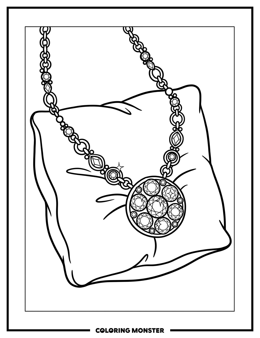 Diamond Necklace on Velvet Cushion Coloring Page