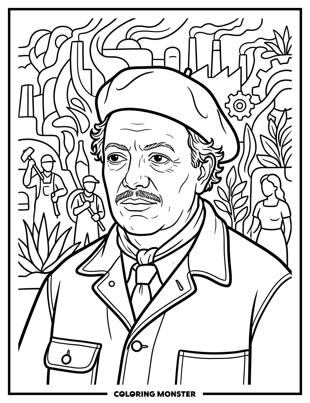 Diego Rivera in Thoughtful Pose Coloring Page