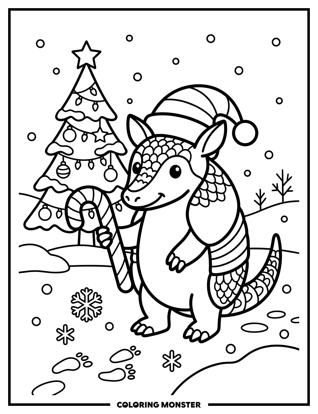 Diego the Armadillo in a Santa Hat Coloring Page