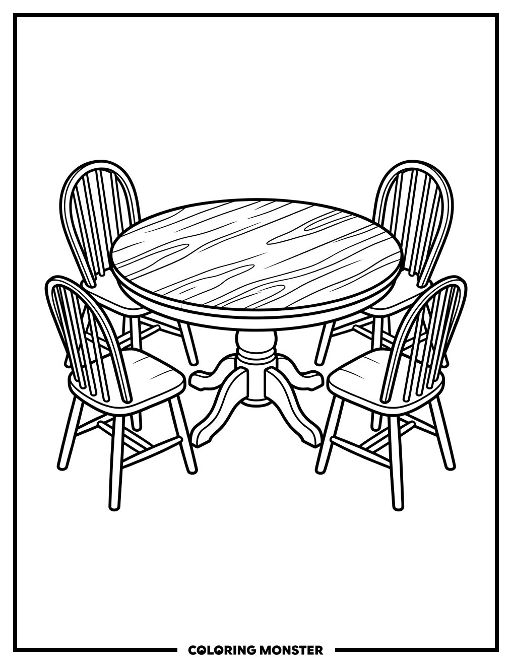 Dining Table With Four Chairs Coloring Page