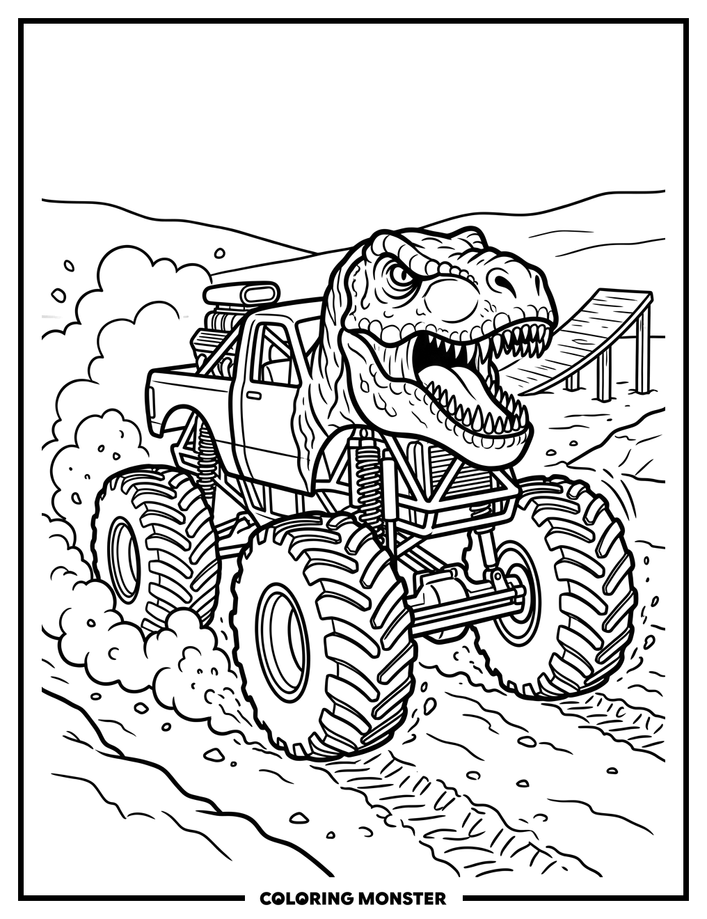 Dinosaur Monster Truck Coloring Page