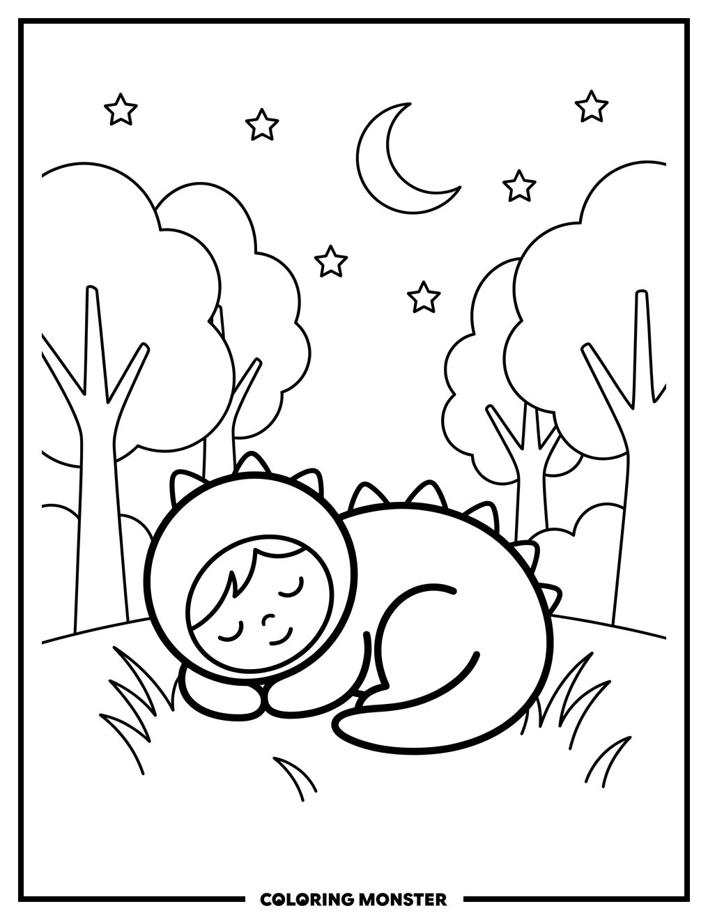 Dinosaur Pajamas Nap Time Coloring Page