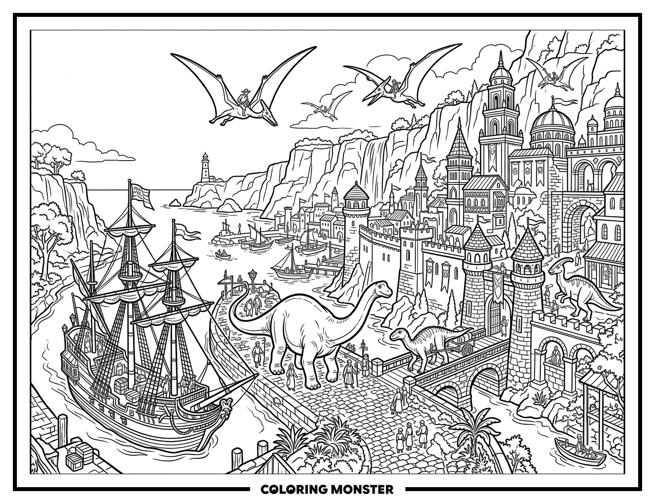Dinotopia Book Cover Landscape Coloring Page