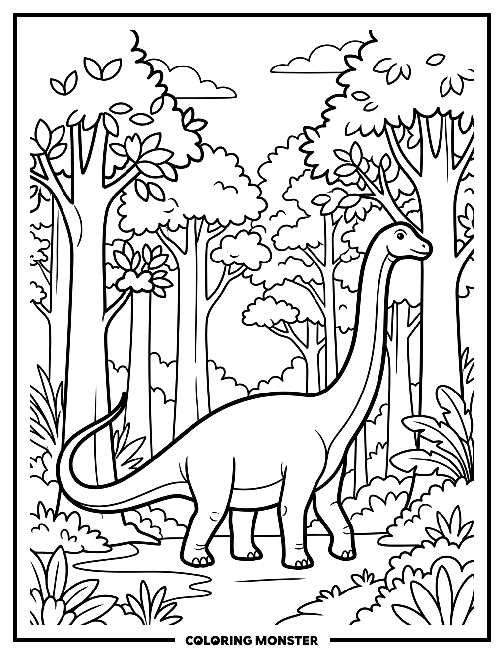 Diplodocus in Lush Forest Coloring Page