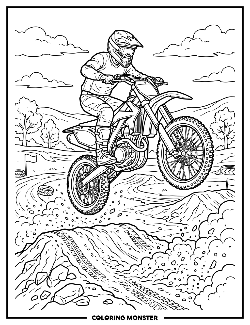 Dirt Bike Jump in Mid-Air Coloring Page