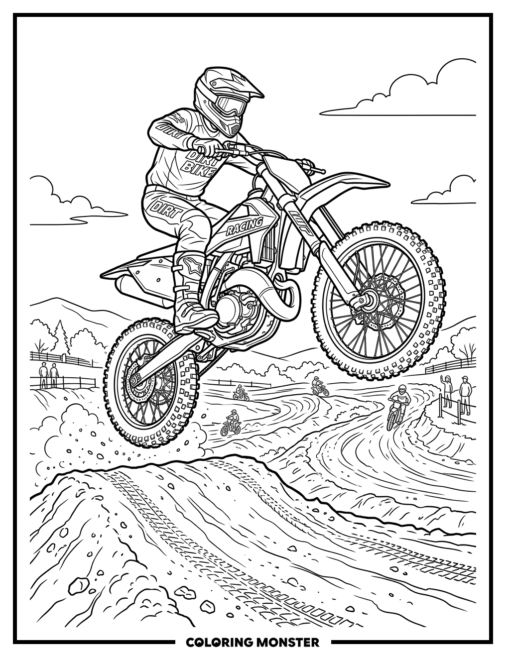 Dirt Bike Jump Over Ramp Coloring Page