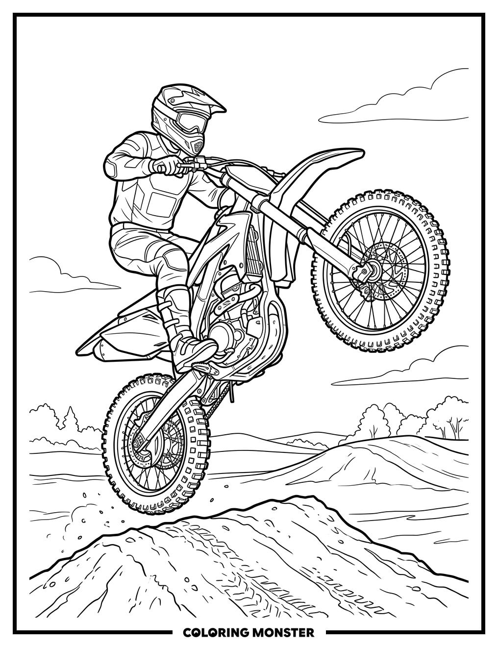 Dirt Bike Mid-Air Jump Coloring Page