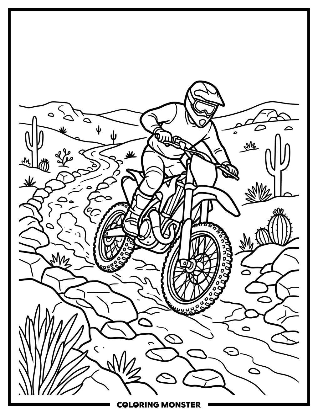 Dirt Bike on Rocky Trail Coloring Page