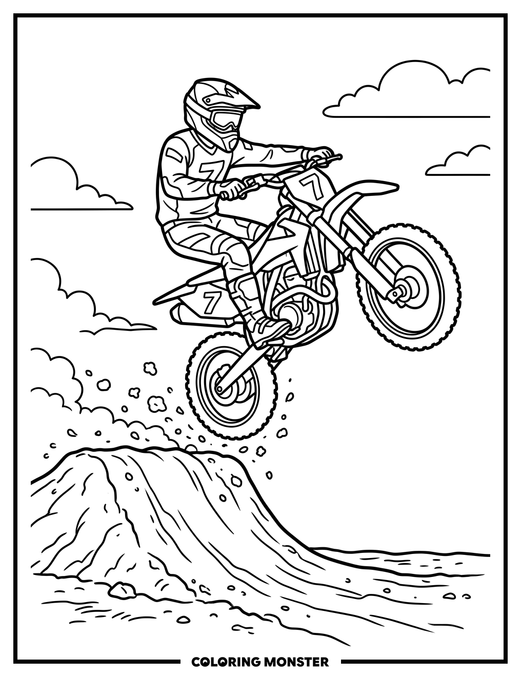 Dirt Bike Rider Mid-Air Jump Coloring Page