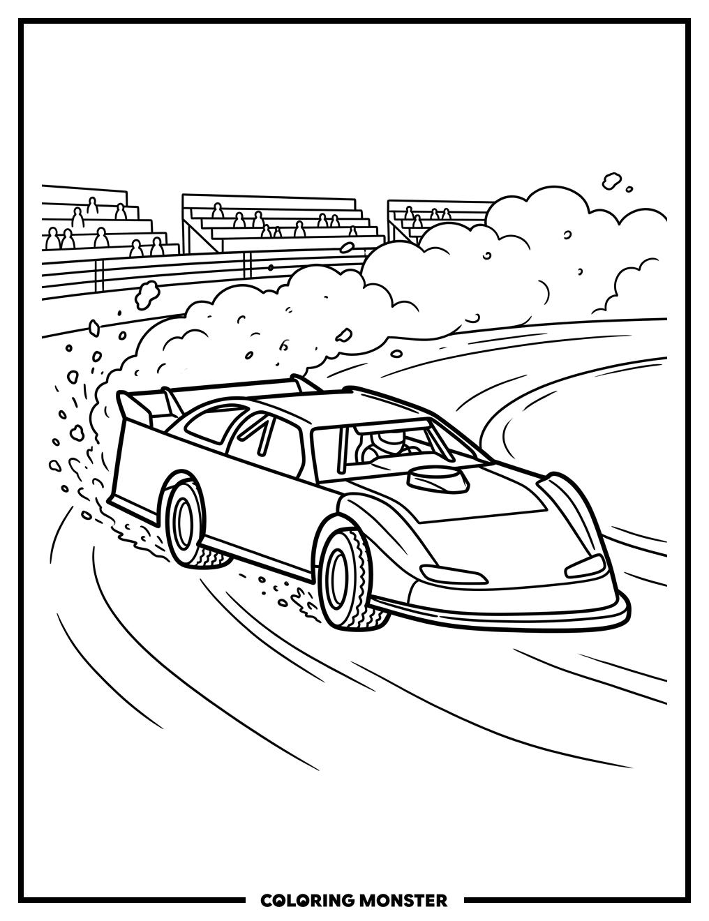 Dirt Race Car on Oval Track Coloring Page