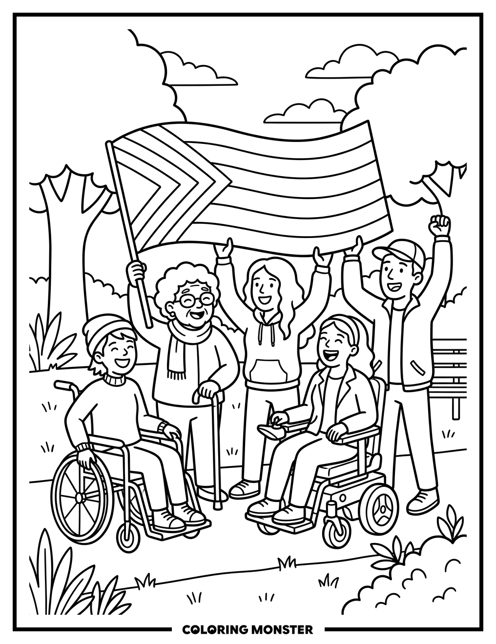 Disability Pride Parade In The Park Coloring Page