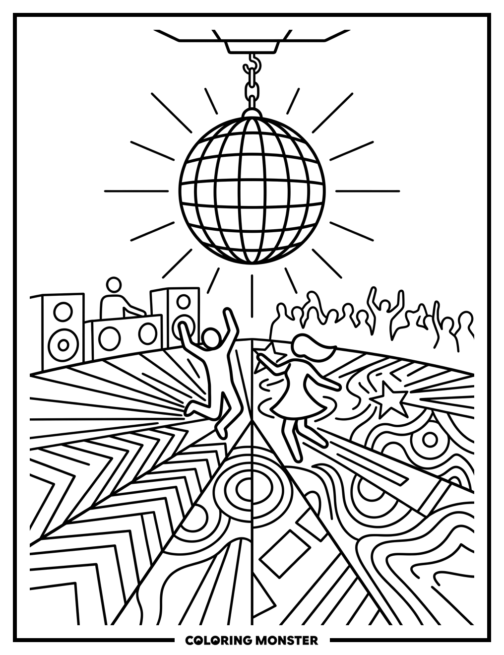Disco Ball Over Dance Floor Coloring Page