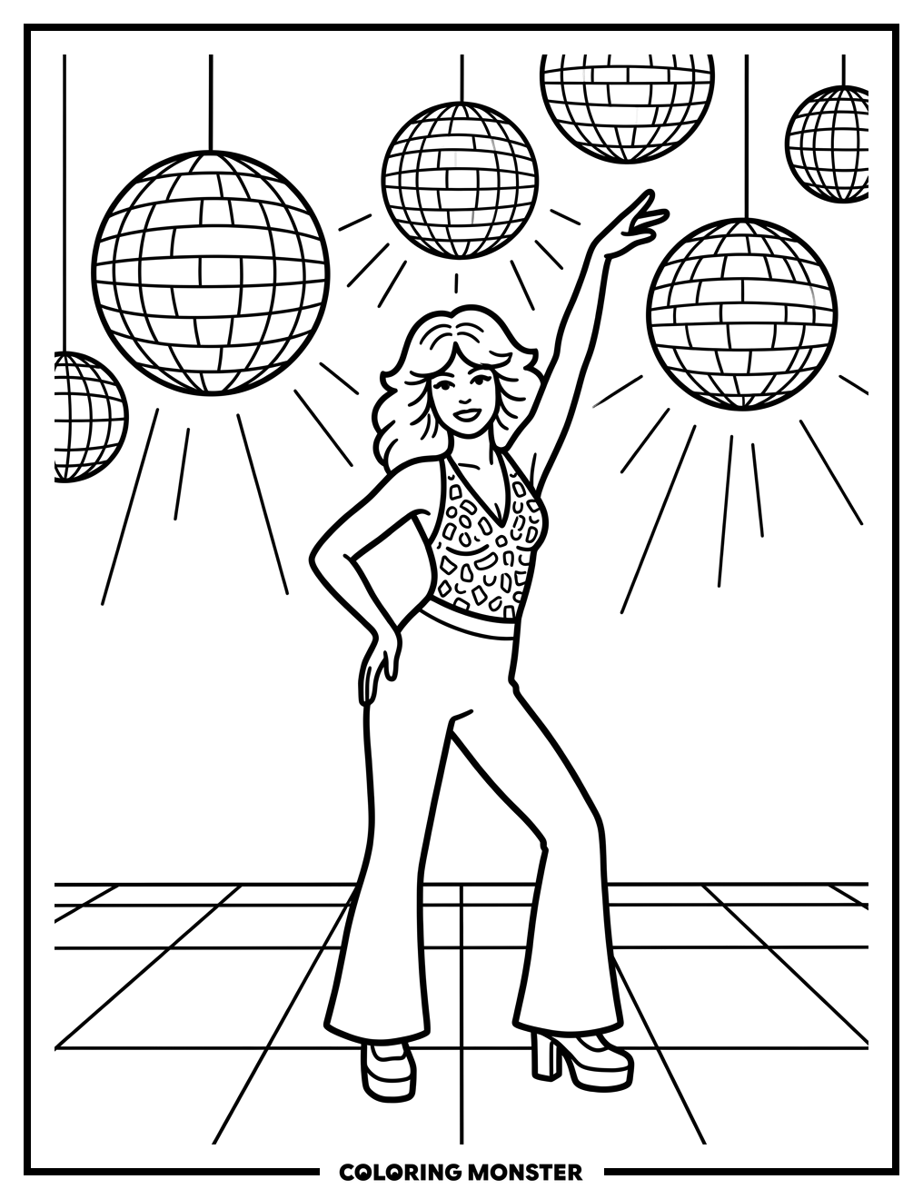 Disco Dancer on Patterned Floor Coloring Page