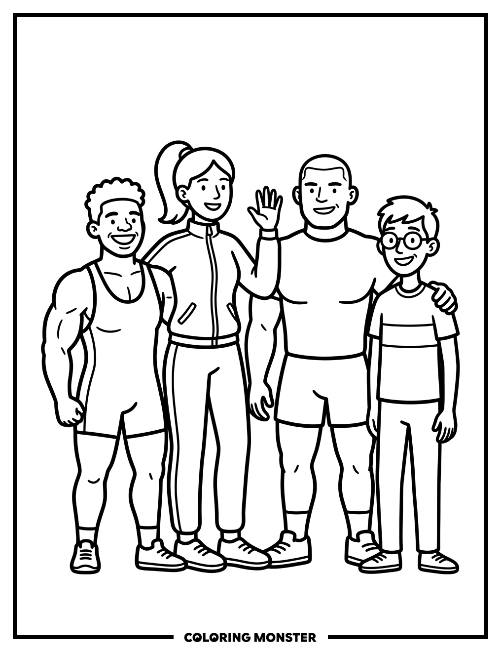 Diverse Athletes Together Coloring Page