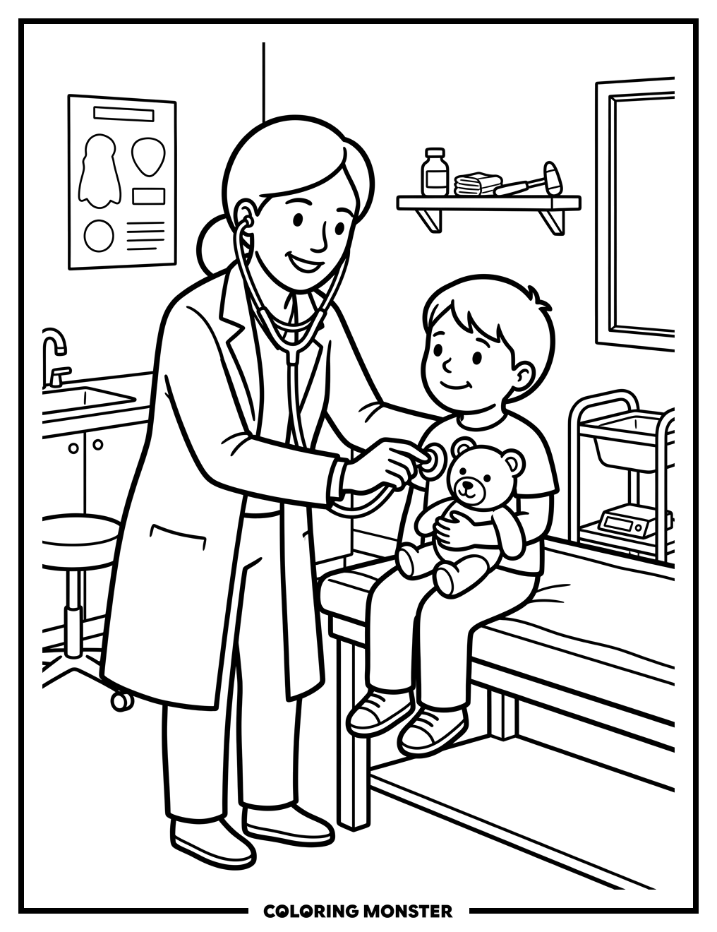 Doctor and Child Visit Coloring Page