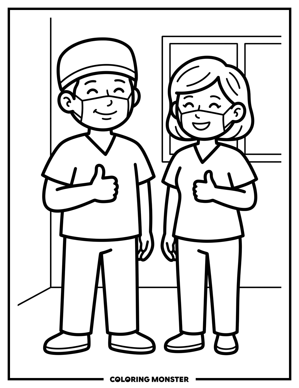 Doctor And Nurse Giving Thumbs Up Coloring Page