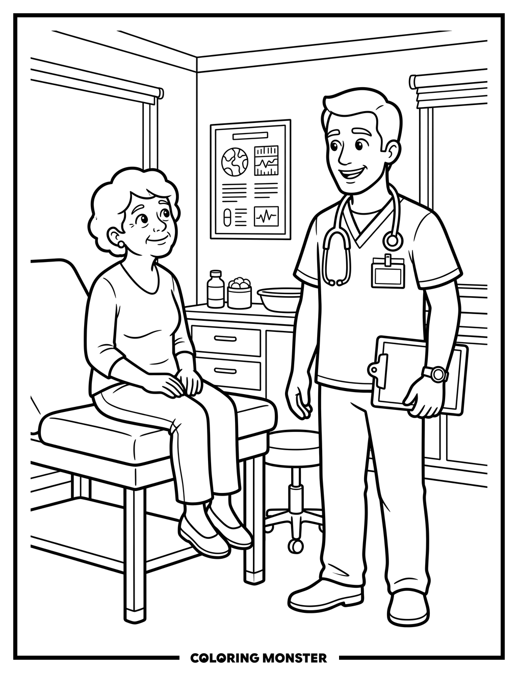 Doctor And Patient Checkup Coloring Page
