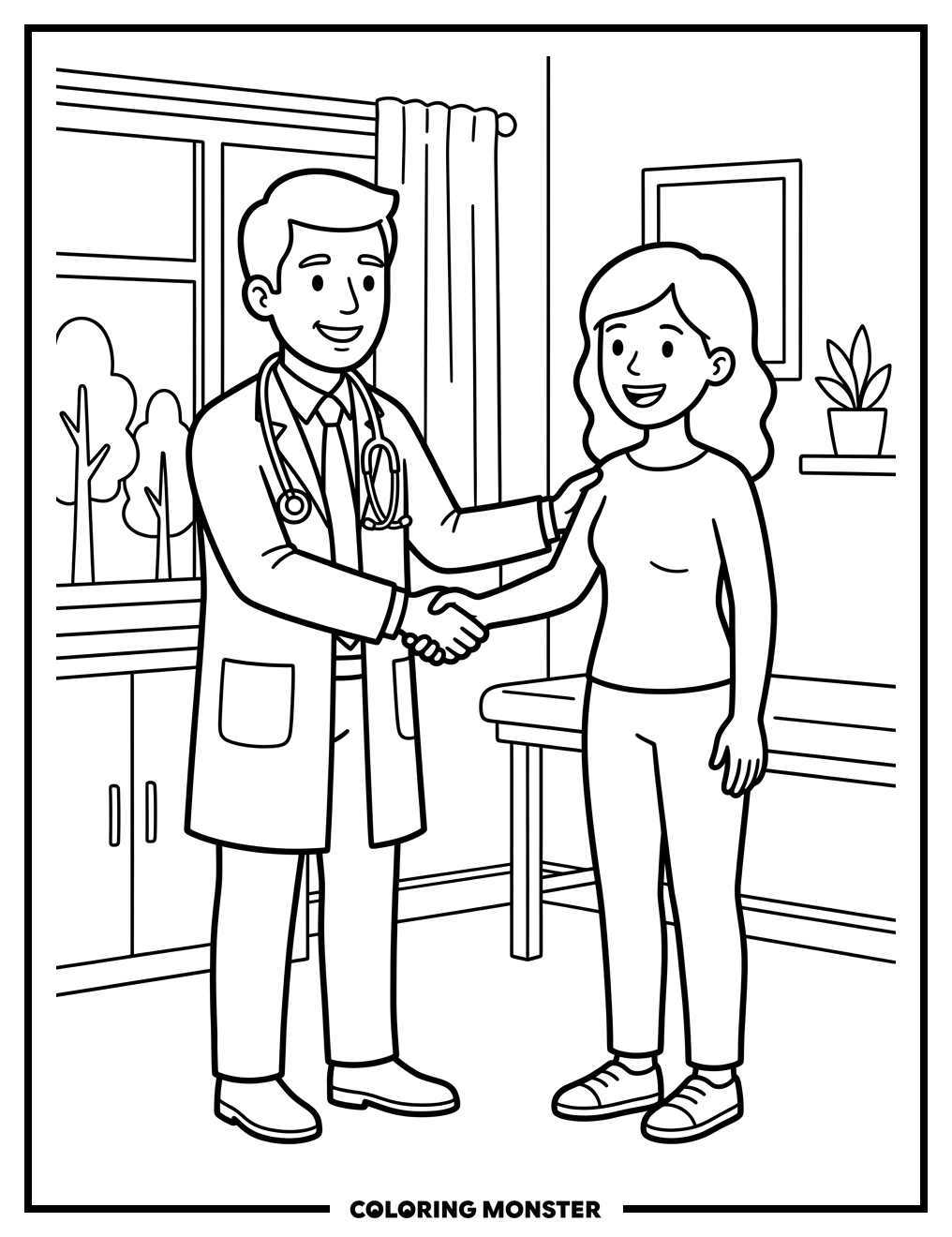 Doctor and Patient Handshake Coloring Page