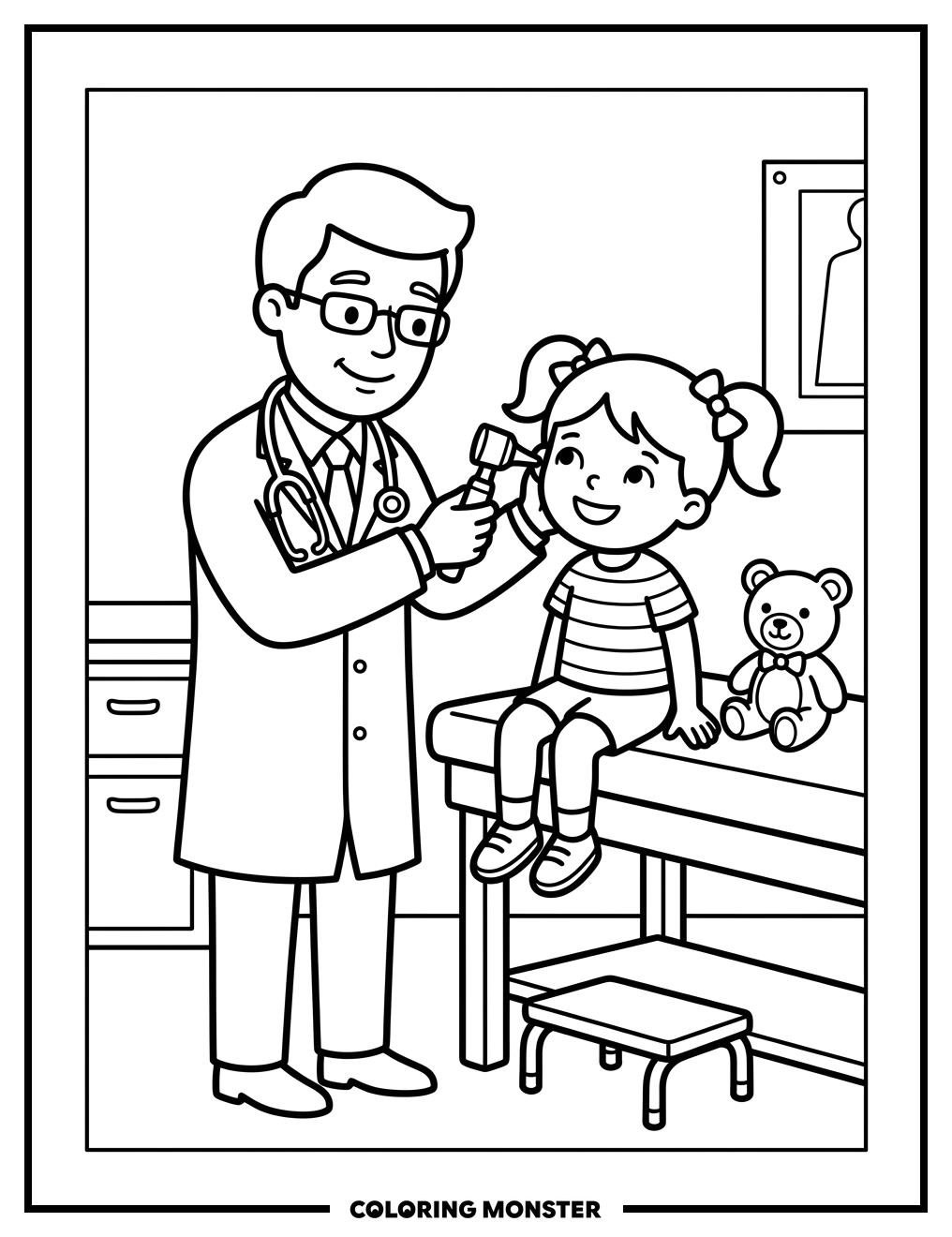 Doctor Examining Child Patient Coloring Page