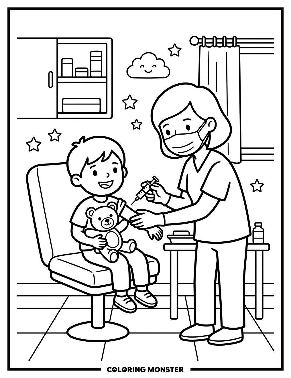Doctor Giving Child Vaccination Coloring Page