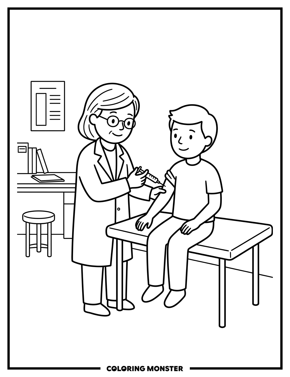Doctor Giving Patient An Injection Coloring Page