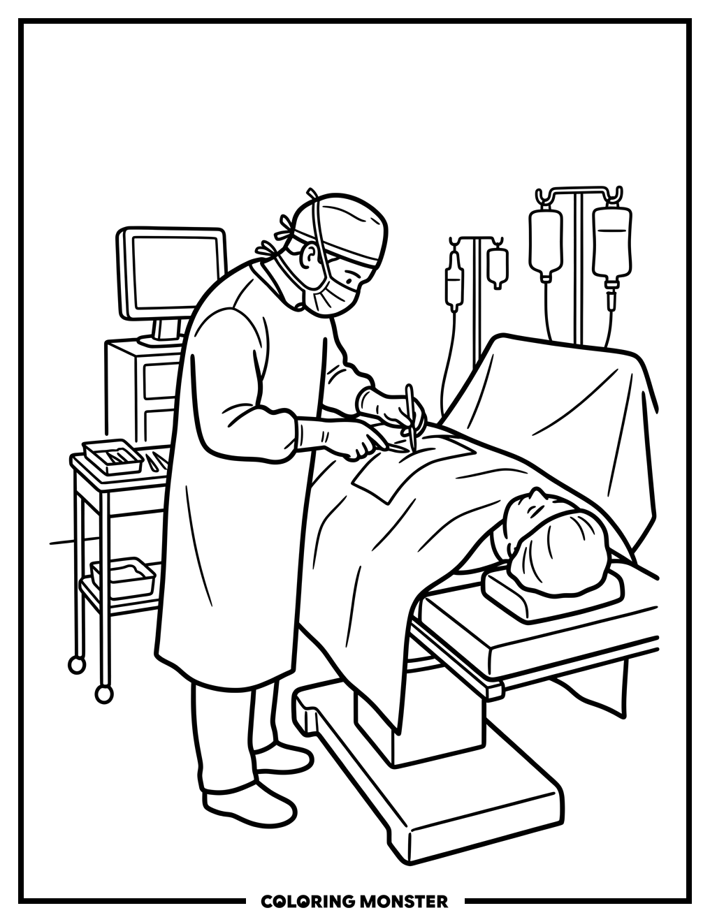 Doctor Performing Surgery Coloring Page