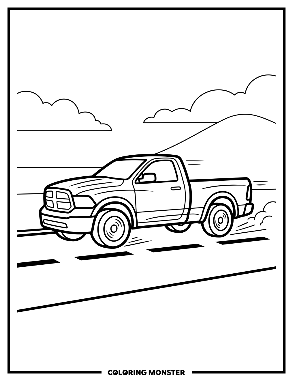 Dodge Ram Pickup Truck Driving Coloring Page