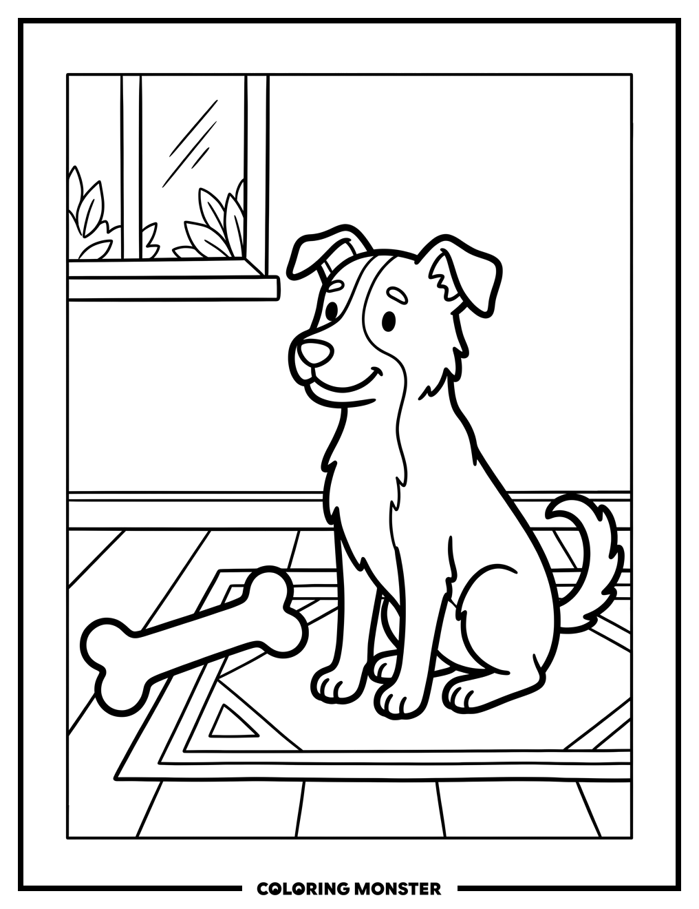 Dog and Bone Coloring Page