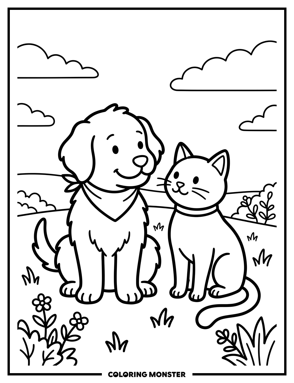 Dog and Cat Friends Coloring Page