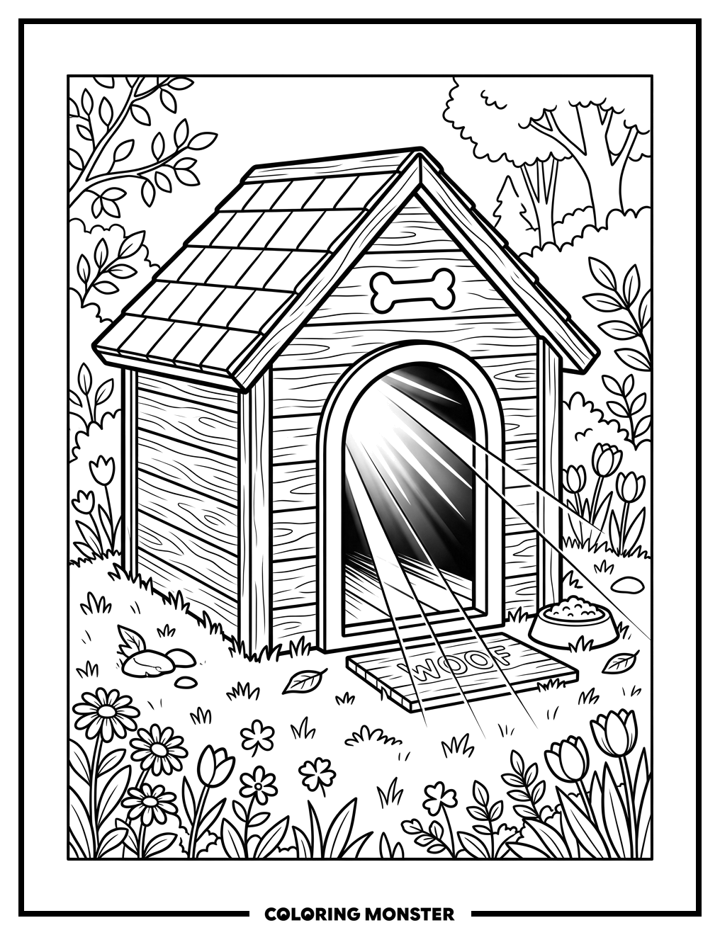 Dog House with Arched Doorway Coloring Page