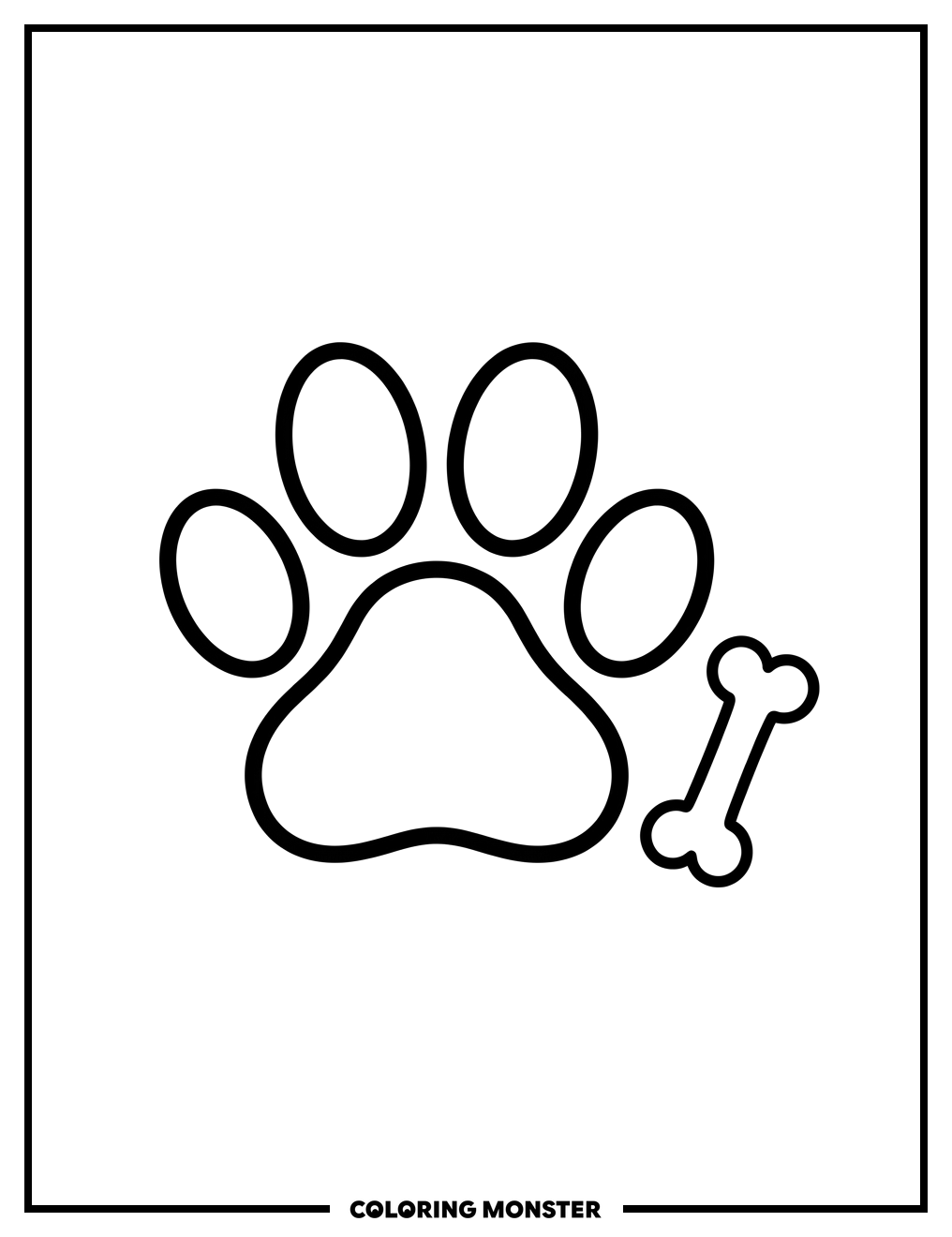 Dog Paw Print With Bone Coloring Page