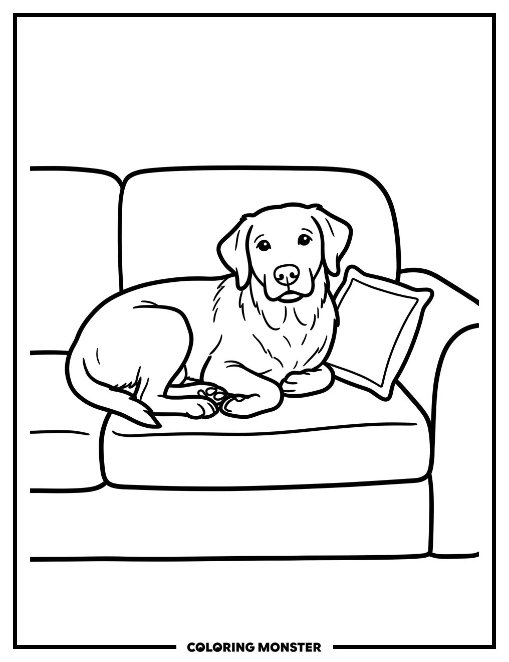 Dog Relaxing on Couch Coloring Page