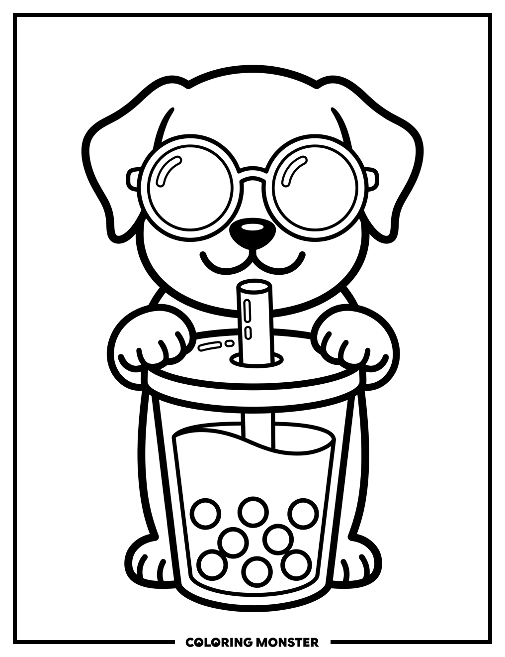 Dog With Boba Tea Coloring Page
