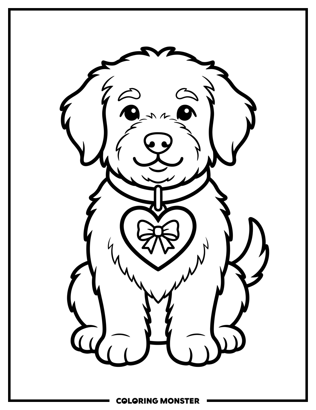 Dog with Valentine Heart Collar Coloring Page