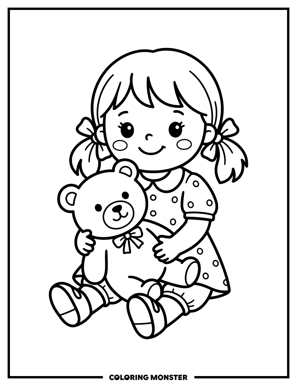 Doll Holding a Teddy Bear Coloring Page