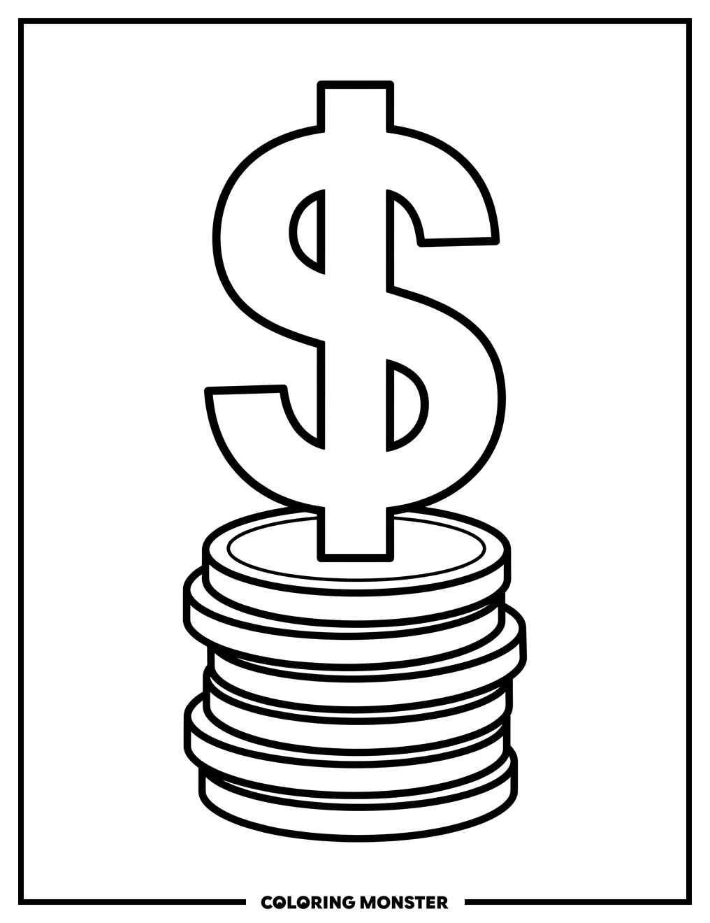 Dollar Sign and Coins Coloring Page