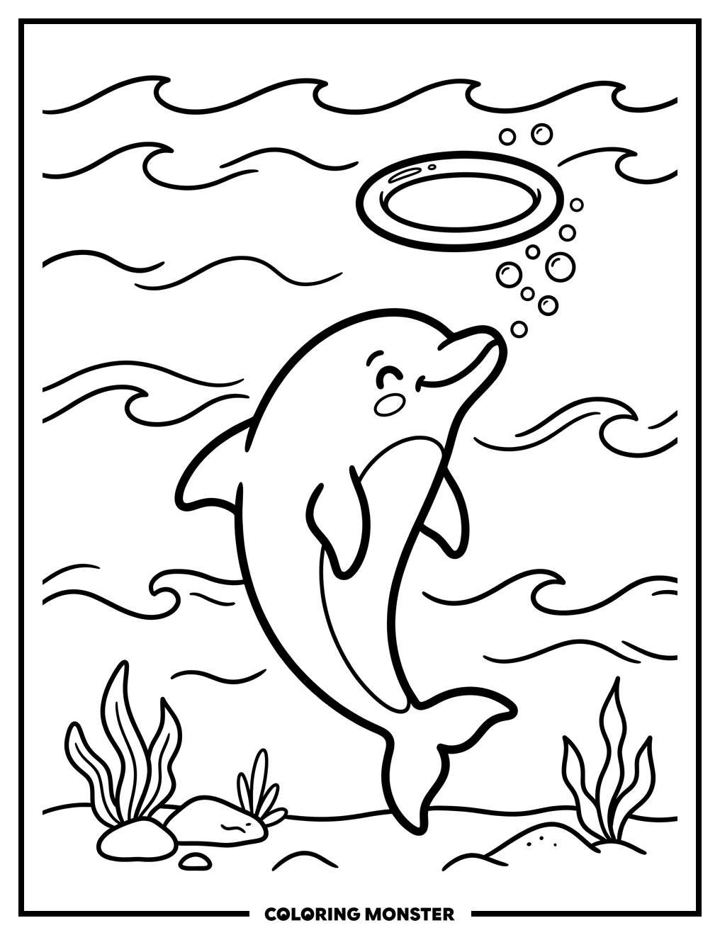 Dolphin Blowing Bubble Ring Coloring Page