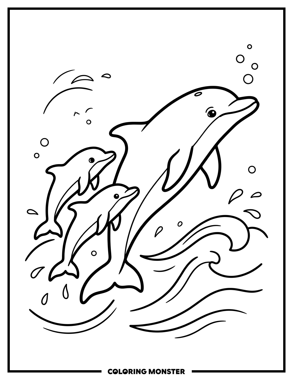 Dolphin Family Swimming In The Ocean Coloring Page