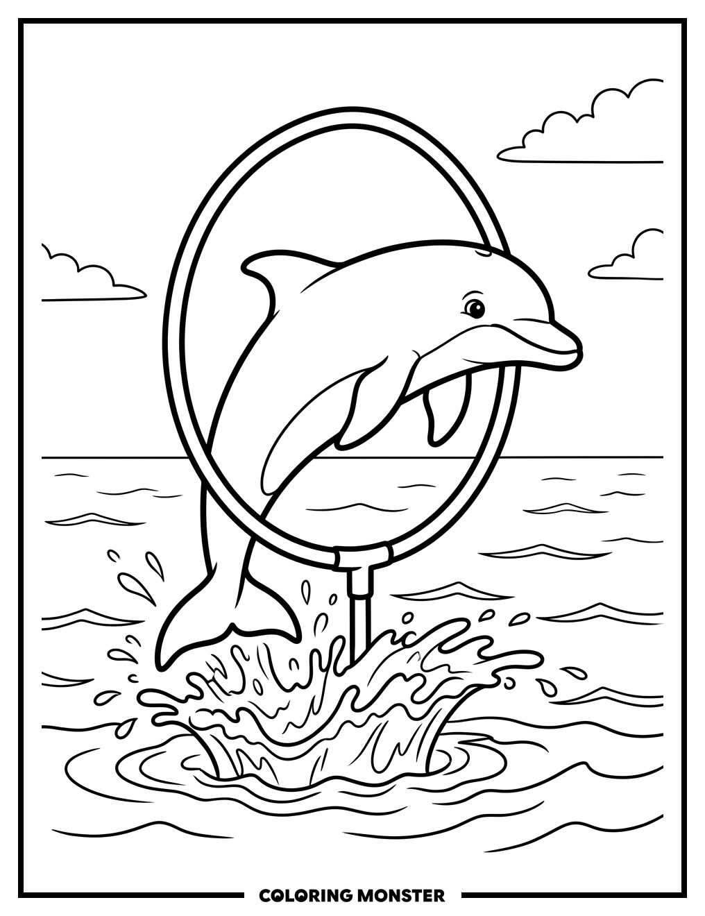 Dolphin Jumps Through Hoop Coloring Page
