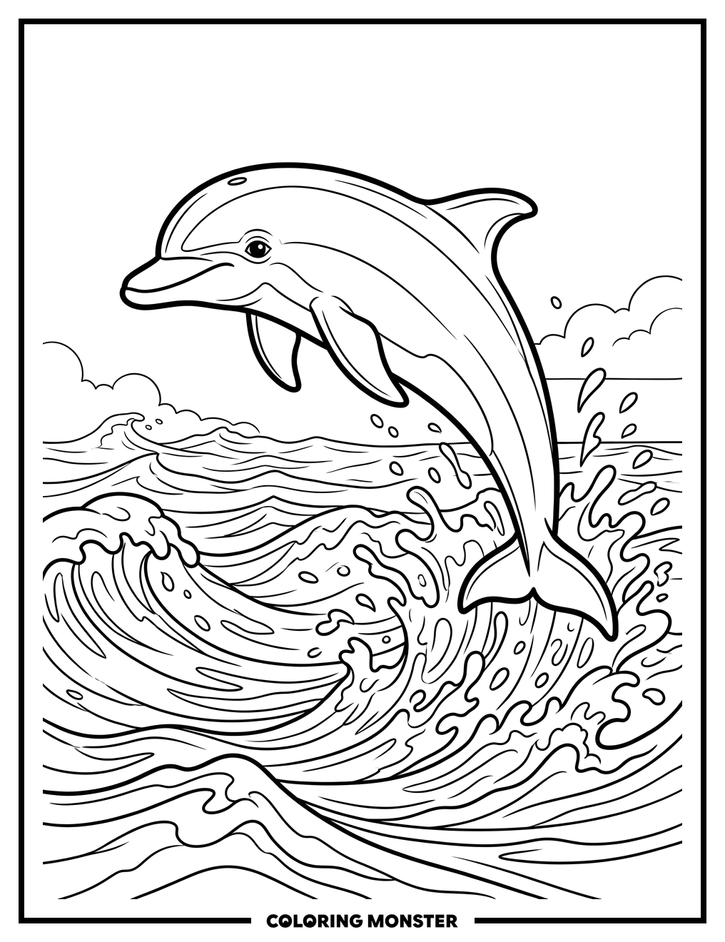 Dolphin Leaping Over Ocean Waves Coloring Page