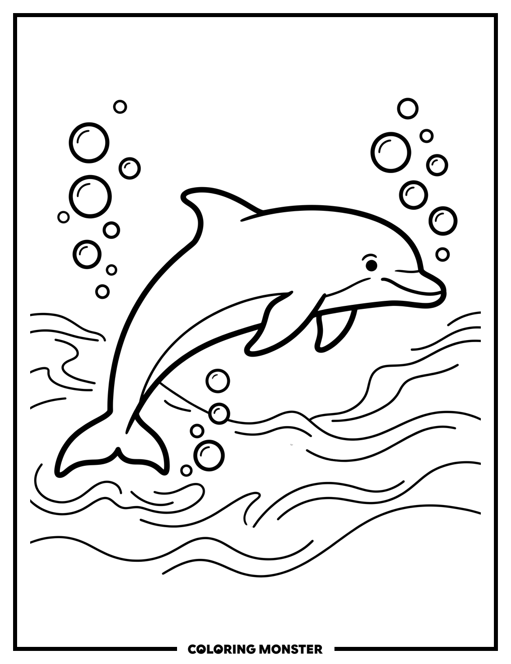 Dolphin Swimming in the Ocean Coloring Page