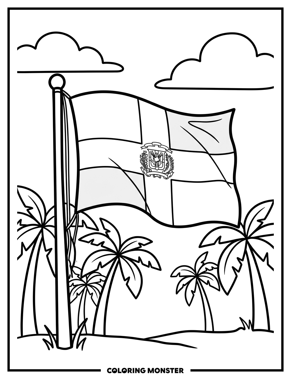 Dominican Republic Flag Waving Coloring Page