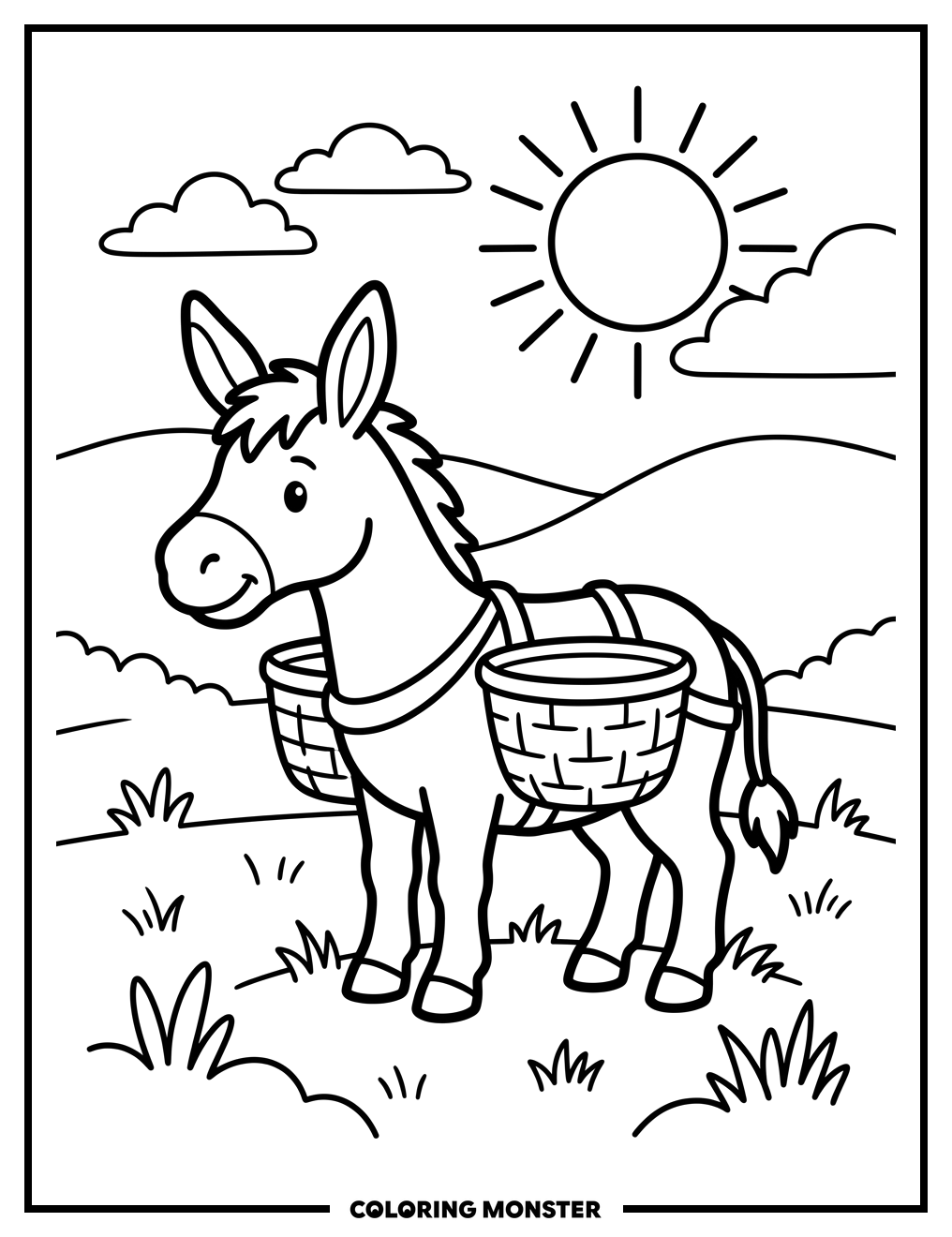 Donkey Carrying Woven Baskets Coloring Page