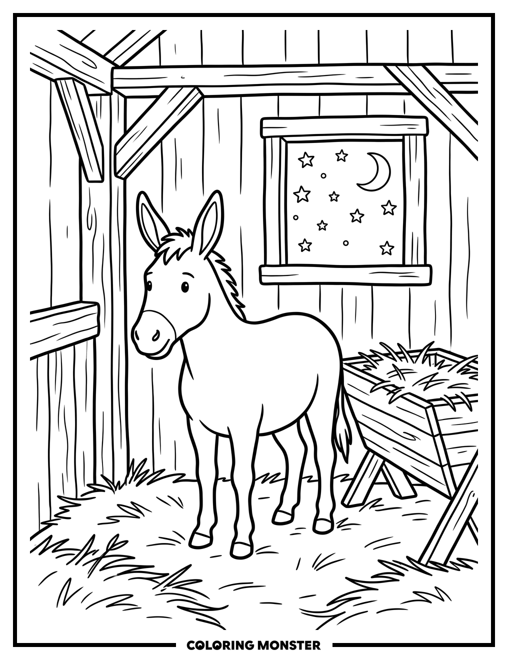 Donkey in a Stable Coloring Page