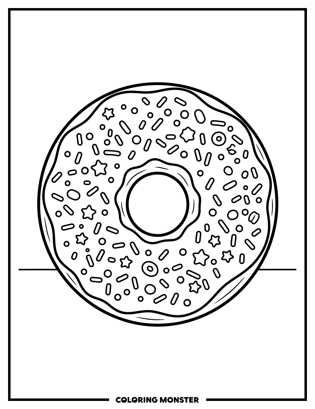 Donut with Colorful Sprinkles Coloring Page