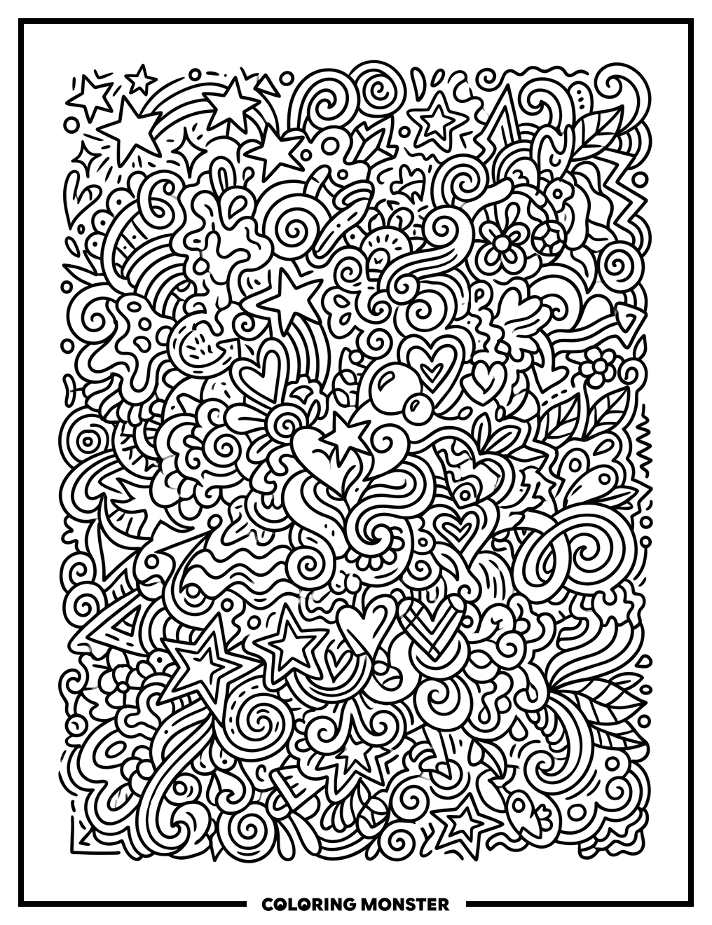 Doodle All-Over Pattern Coloring Page
