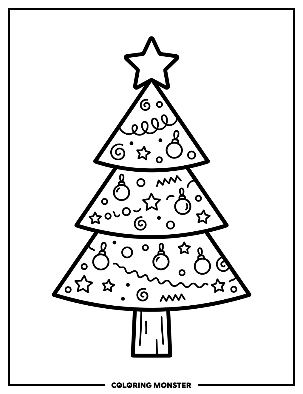 Doodle Decorated Christmas Tree Coloring Page